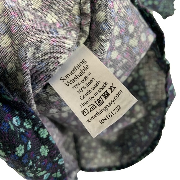 Something Navy Womans Floral Kira Top XS Blue Ruffle Short Sleeve Linen Cotton - Picture 8 of 9